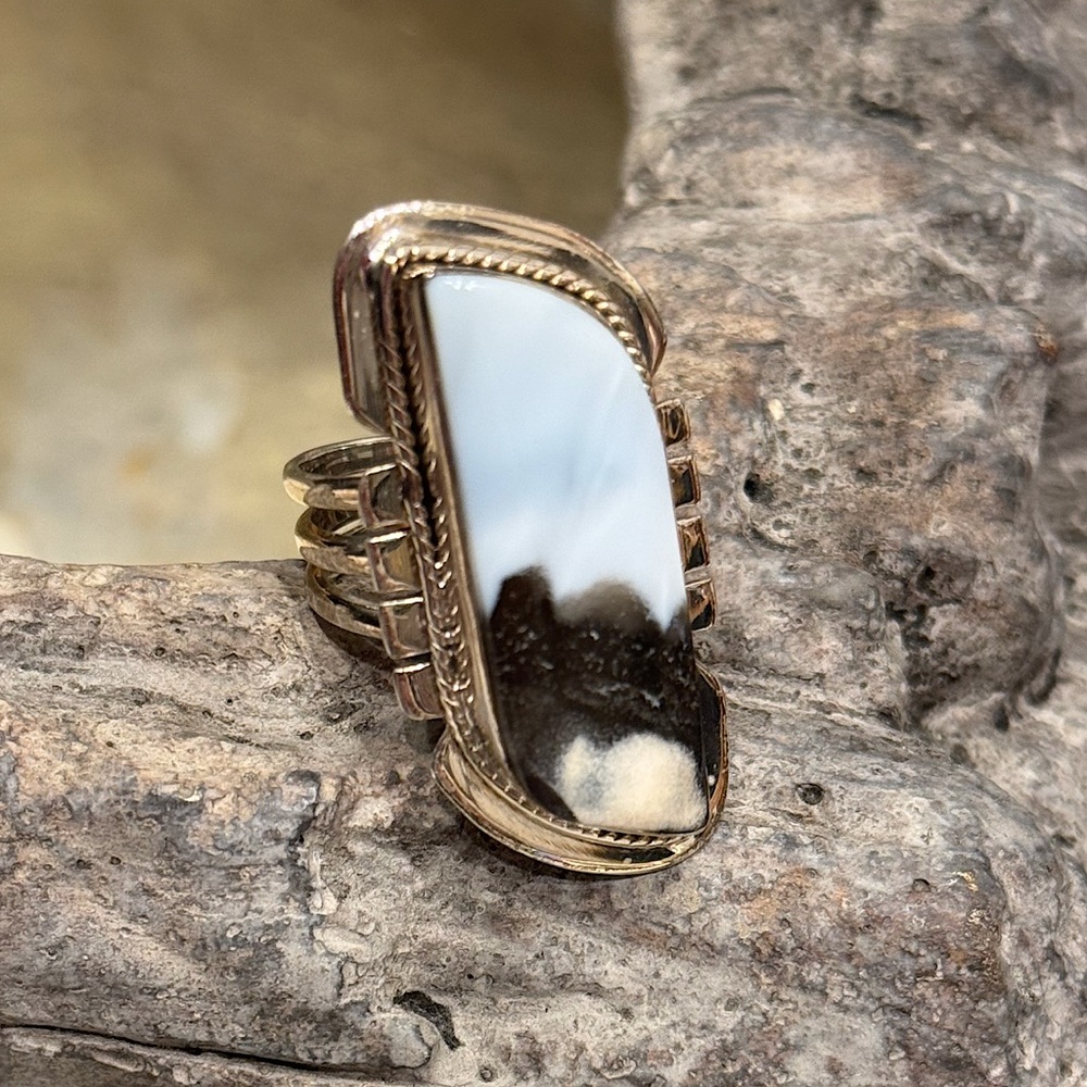 Handcrafted White and Brown Stone Statement Ring - Gold Tone